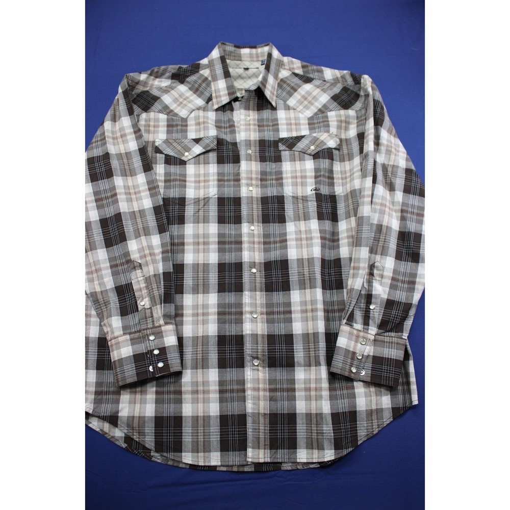 Roper Western Shirt Pearl Snap Plaid Size XL Gray Brown Cotton
